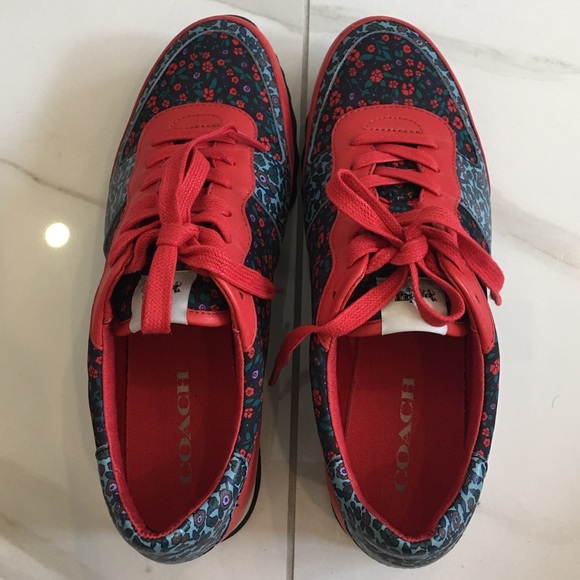 Coach C121 Bright Red Flowery Sneakers (Brand New) - Picture 2 of 7